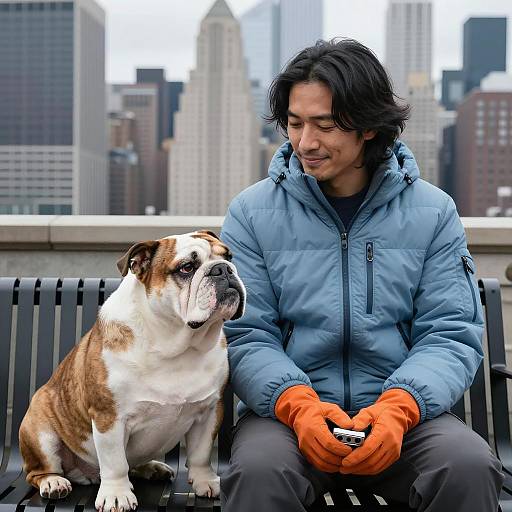 Urban Moment: Man and Bulldog Together