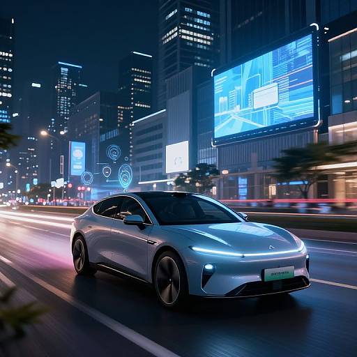 Futuristic AI Electric Car in Smart City