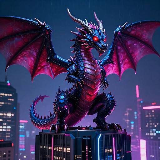 Cyberpunk Dragon on Neon Skyscraper