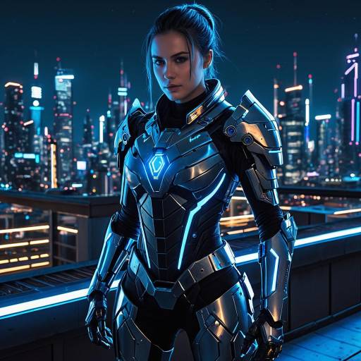 Cybernetic Warrior in Neon-lit Megacity