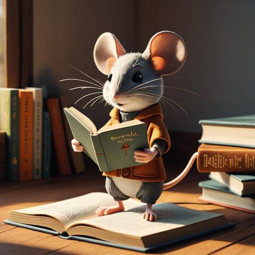 Tiny Mouse Reading Book in Warm Morning Light