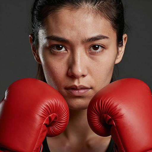 Intense Portrait of a Boxing Woman