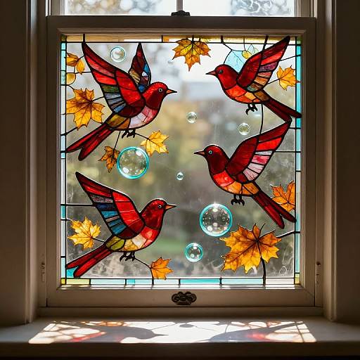 Stained-Glass Birds in Autumn Glow