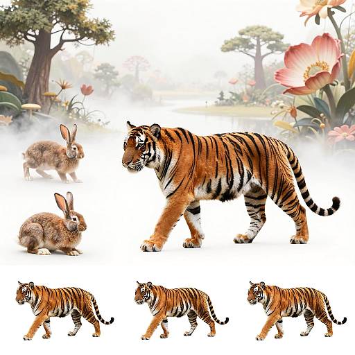 Surreal Majestic Tiger Line Art