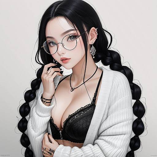 Sultry Black Bra and Sweater Portrait