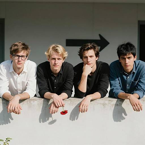 Four Men Leaning with Shadows and Flowers