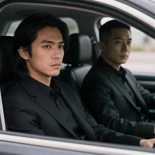 Serious Men in Suits Inside a Car