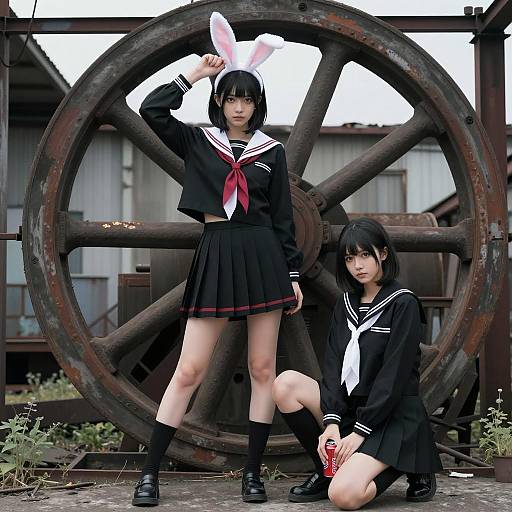 Elegant Duo in Japanese School Uniforms