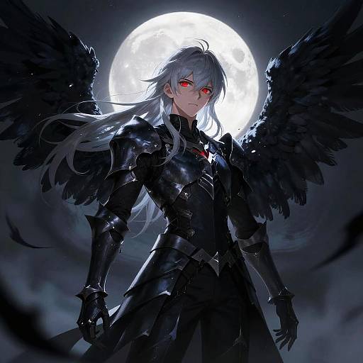 Anime Character with Glowing Black Wings