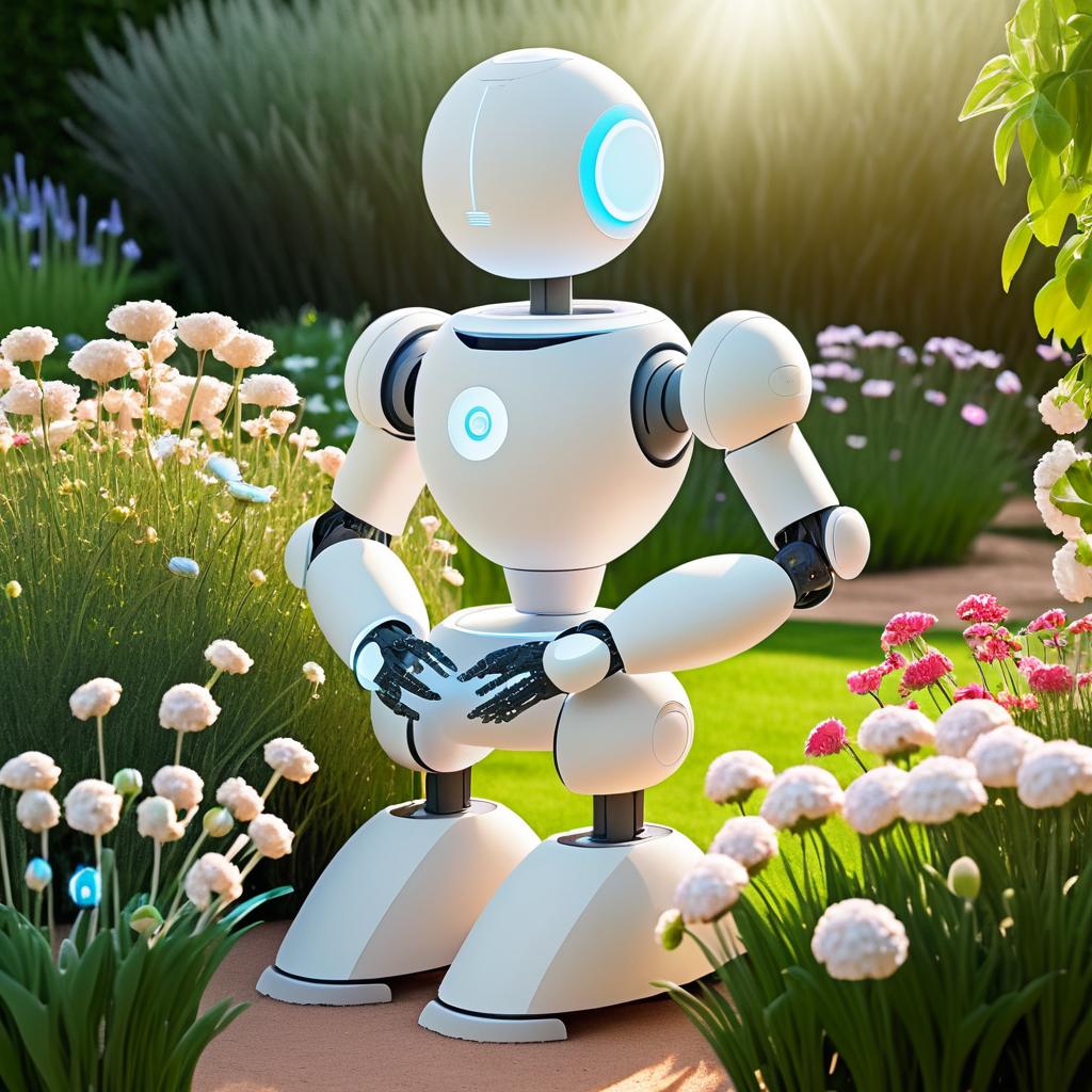 Graceful Robot Gardener in Blooming Garden