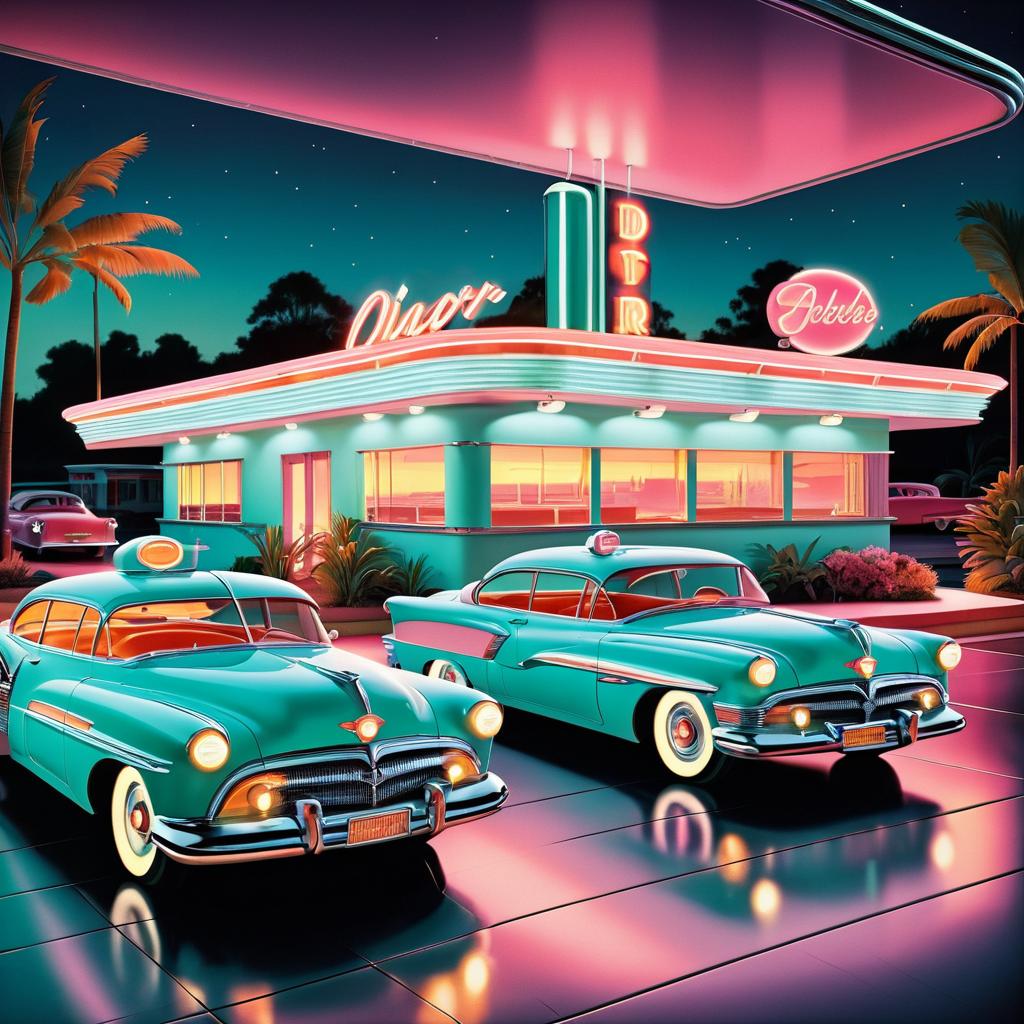 Vintage Diner with Classic Cars Illustration