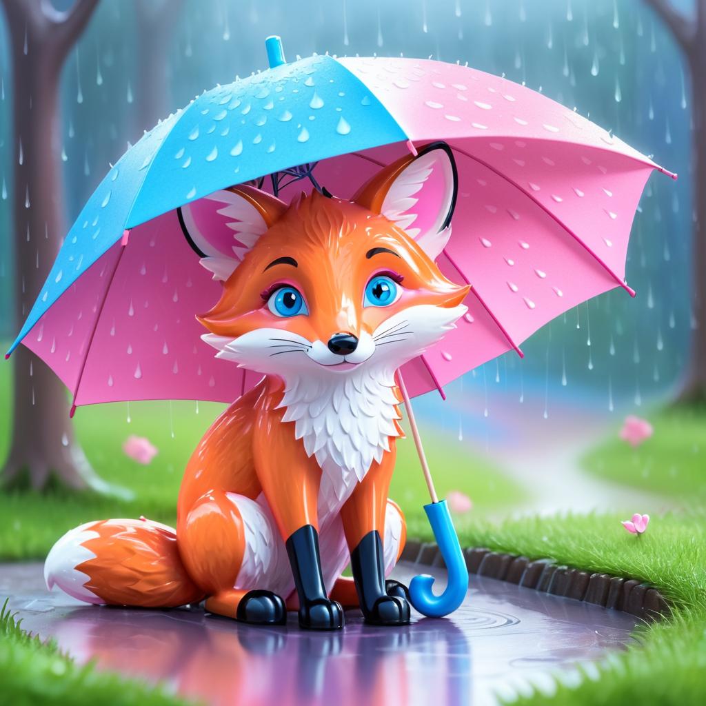 Charming Fox Under a Pink Umbrella