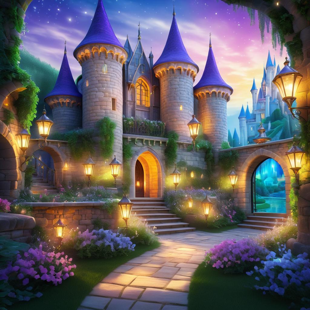 Enchanted Castle Courtyard in Fantasy Art