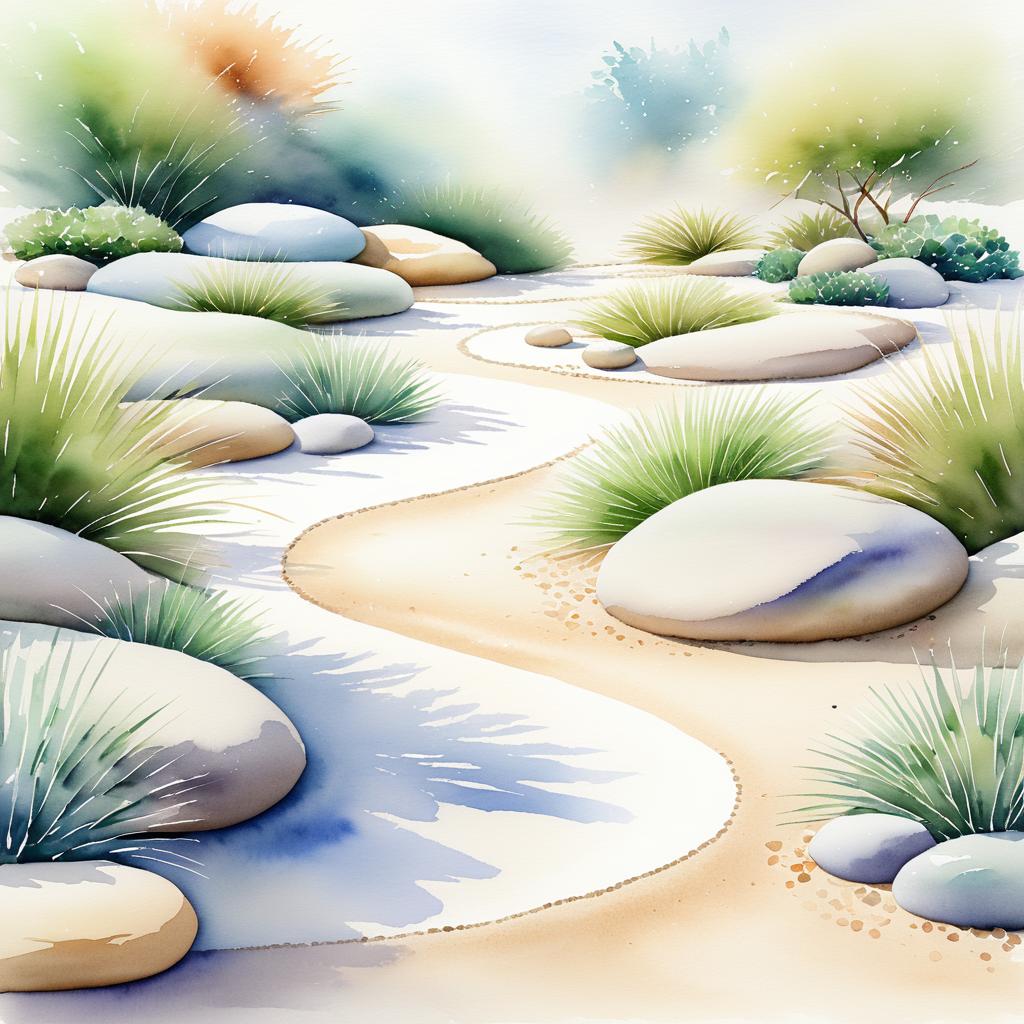 Serene Watercolor Zen Garden Illustration