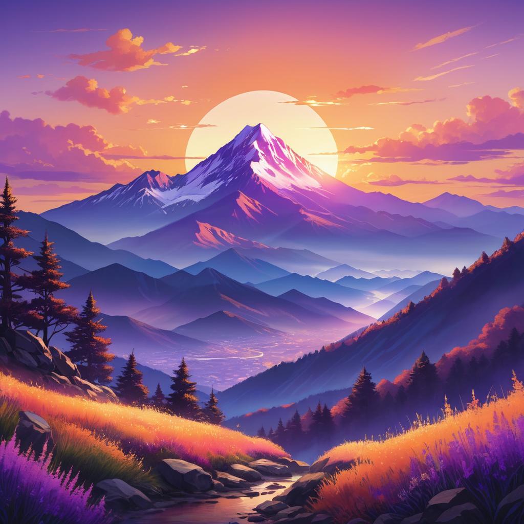 Vibrant Sunset Mountain Range in Anime