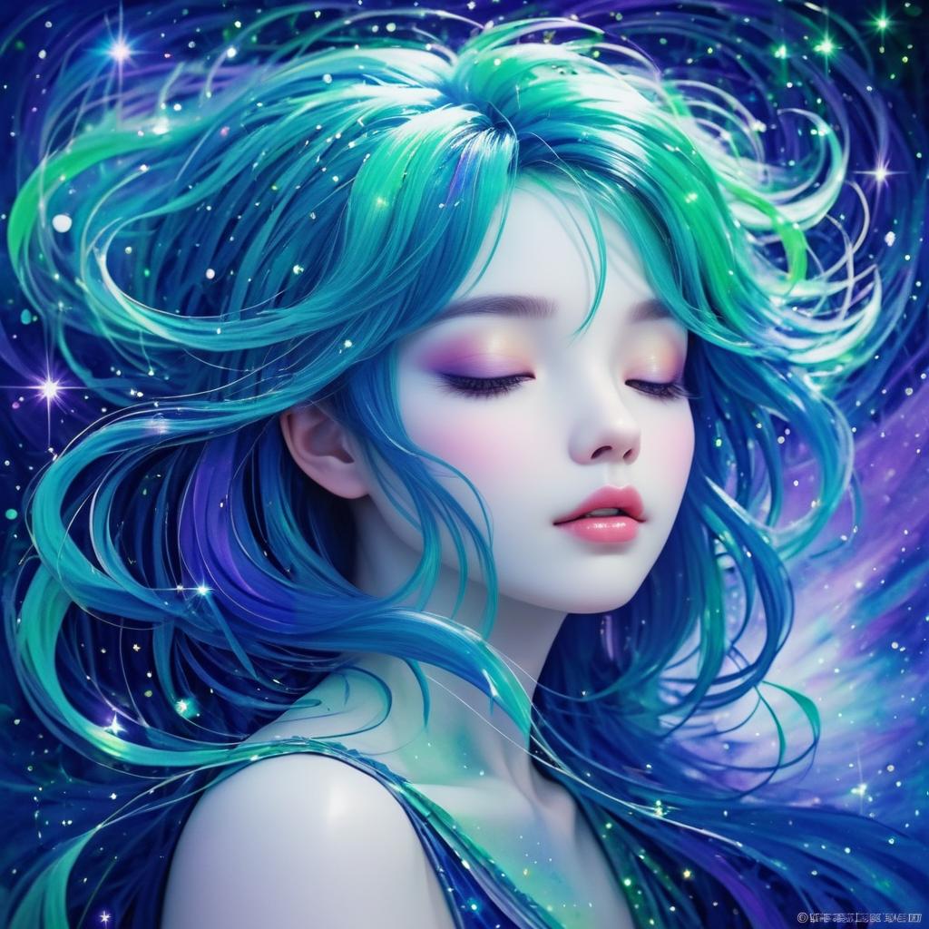 Dreamy Girl with Green Hair Illustration