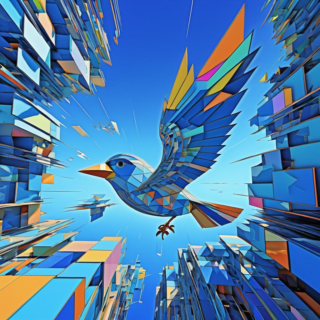 Vibrant 3D Cartoon Cubism Bird Art