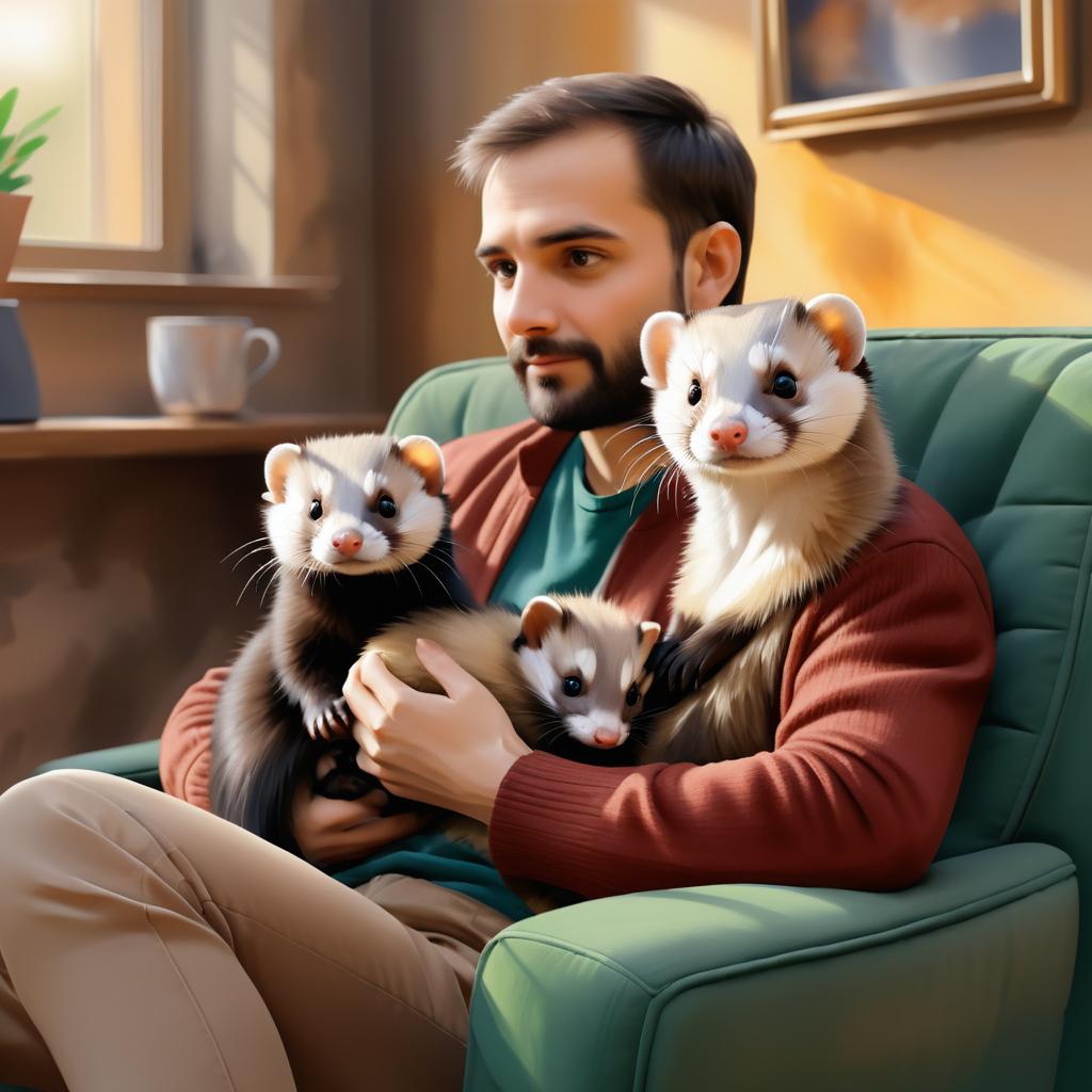 Curious Ferret in Cozy Digital Art