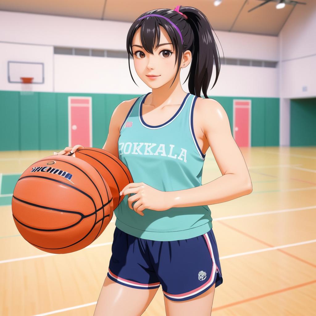 Playful Anime Girl with Basketball