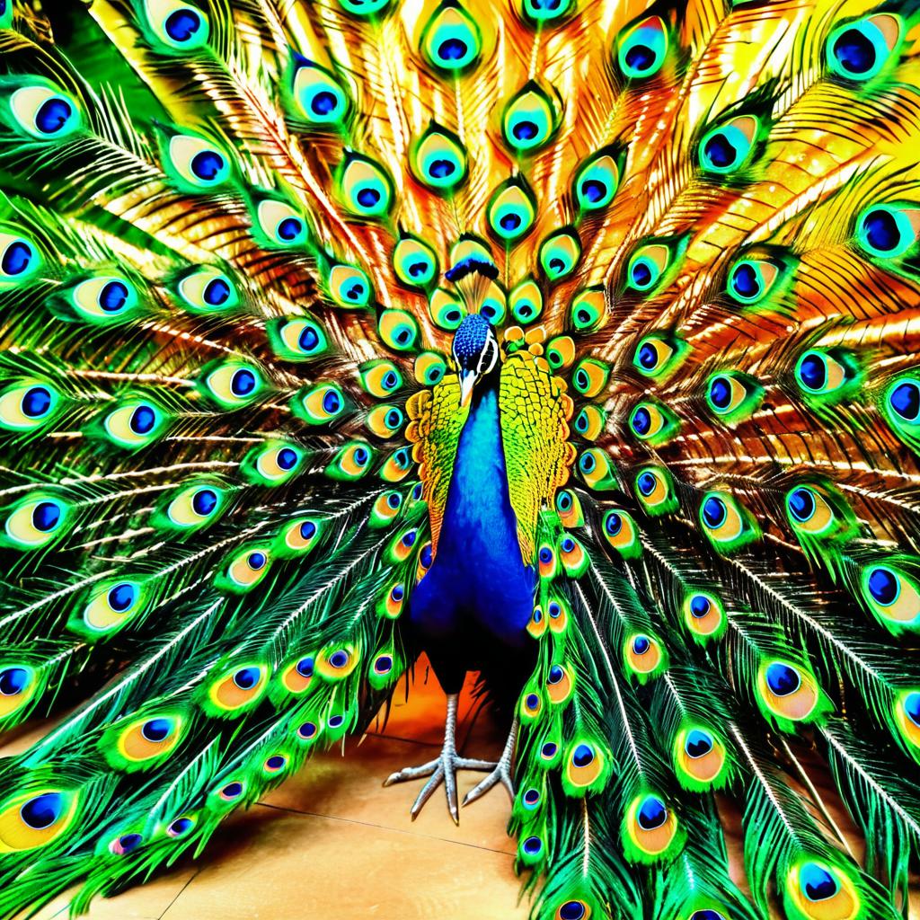 Majestic Peacock Tail Feathers in Close-Up