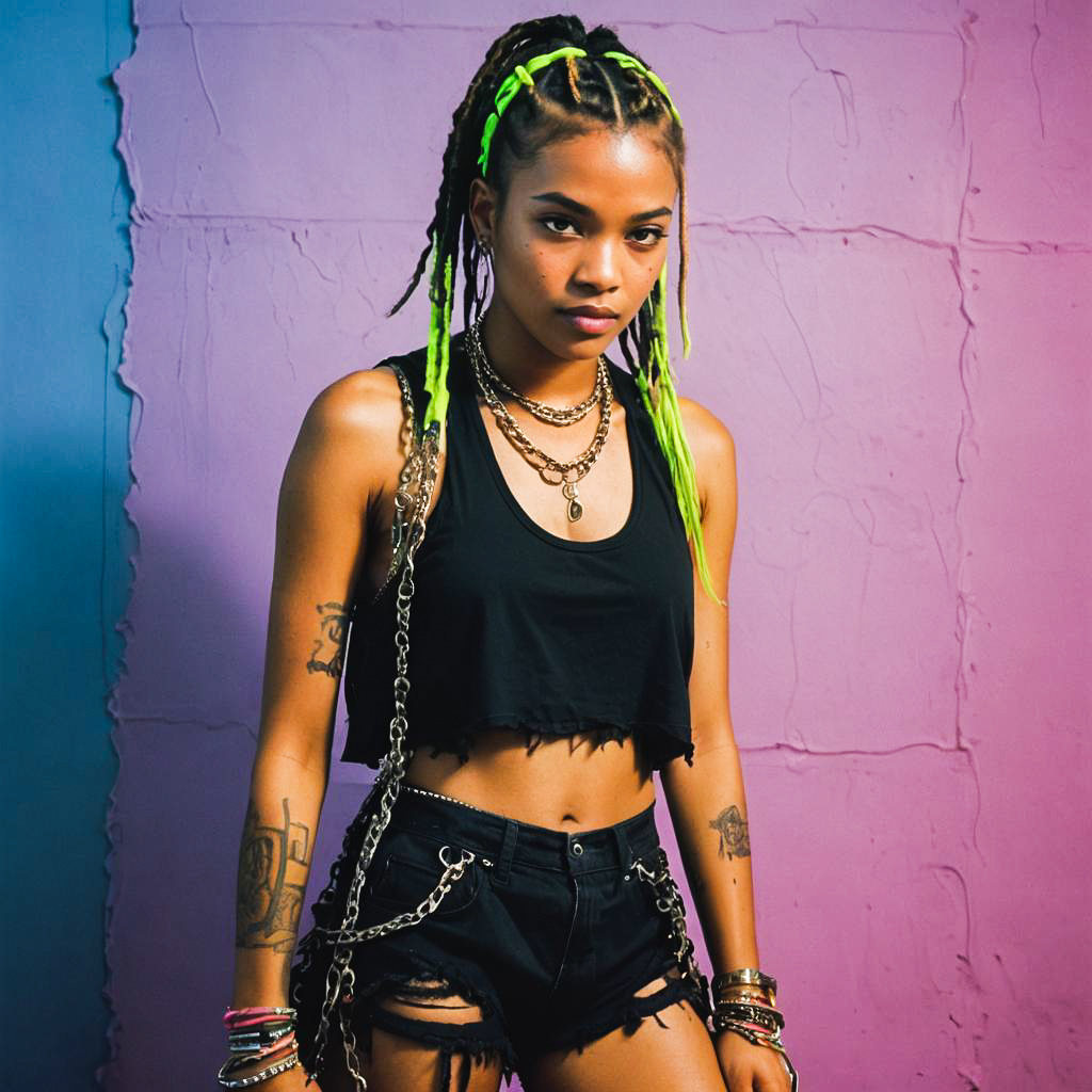 Edgy Neon Braids Fashion Photography