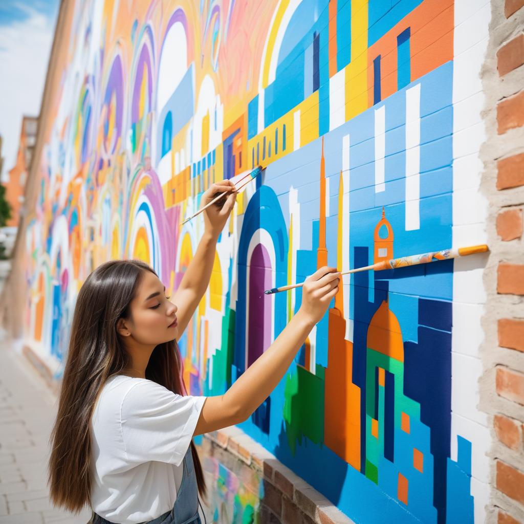 Young Woman Painting Urban Mural in 2031