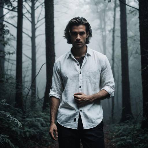 Man in White Shirt in Foggy Gothic Forest