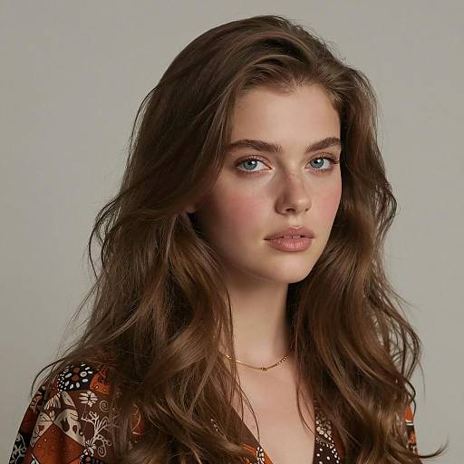 Portrait of young woman with wavy brown hair