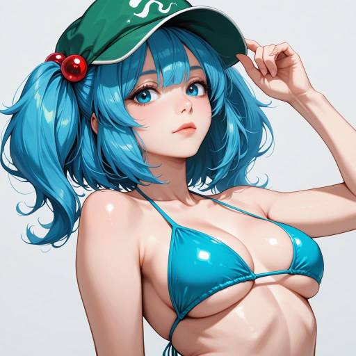 Blue-Haired Girl in Swimsuit Artwork