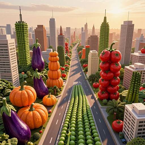 Cityscape Built from Fruits and Vegetables
