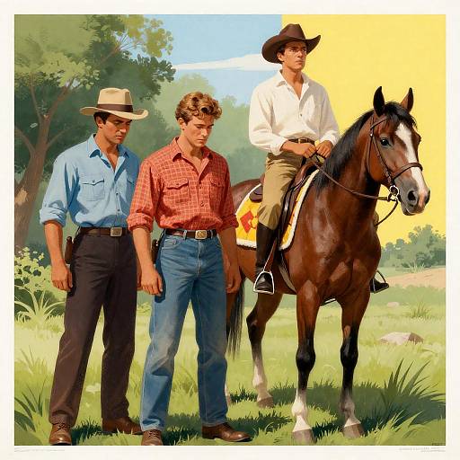 Vintage Movie Poster with Three Men and Horse