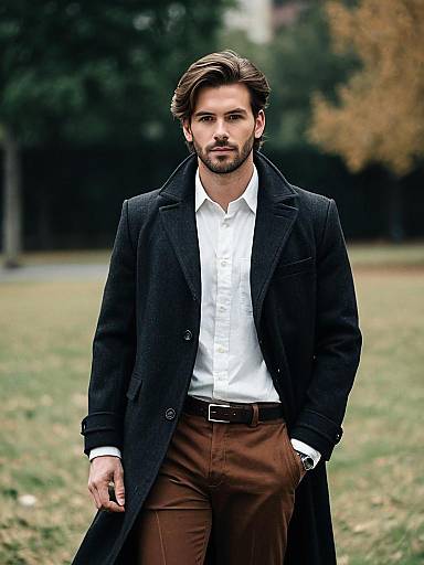 Stylish Man in Black Coat Outdoors