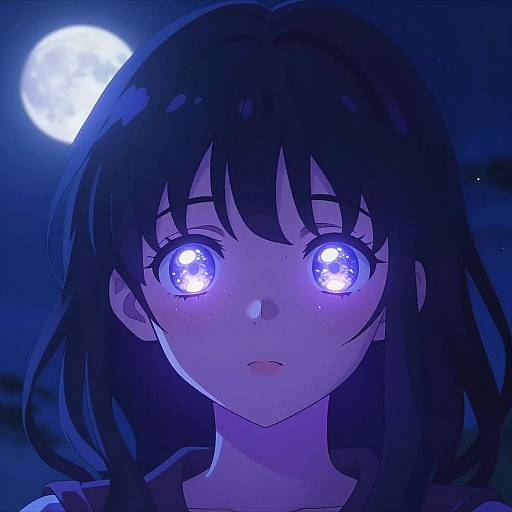 Glowing Anime Girl Under Moonlight