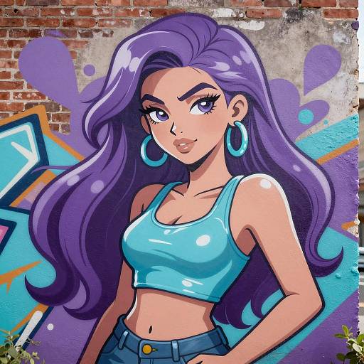 Vibrant Cartoon Mural of Confident Woman