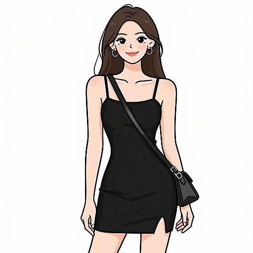 Smiling Woman in Black Mini Dress