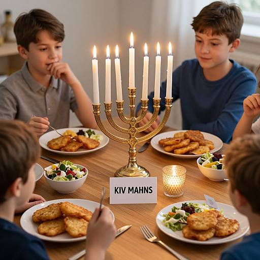 Children Celebrating Festival with Menorah
