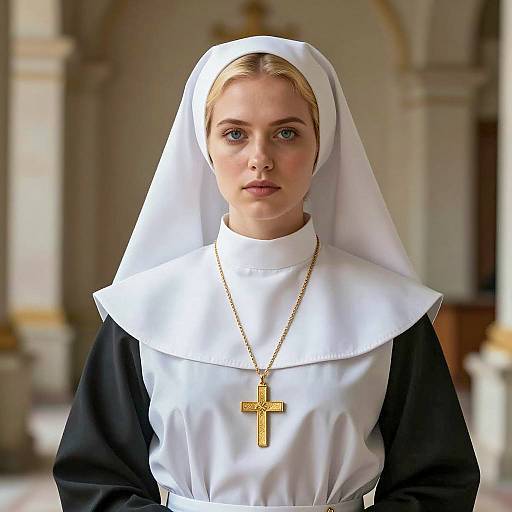 Elegant Young Woman in Nun Costume