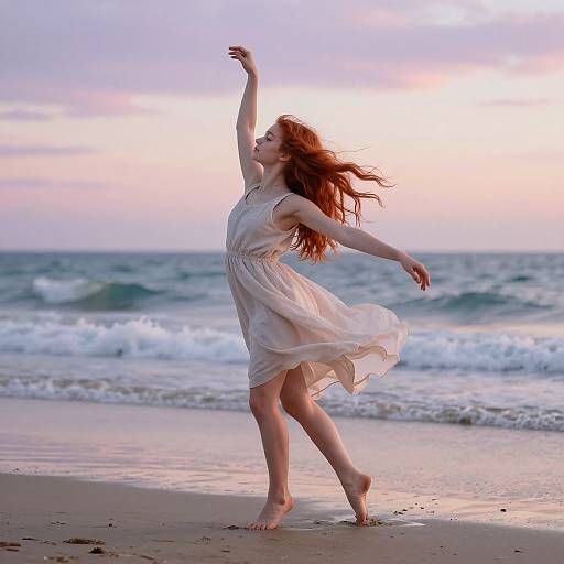 Redhead Teen Dancing on Beach