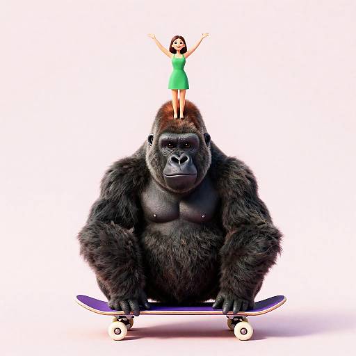 Giant Gorilla on Skateboard with Woman
