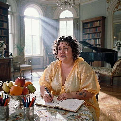 Dystopic Victorian Woman Sketching