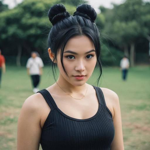 Asian Woman with Double Hair Buns Outdoors