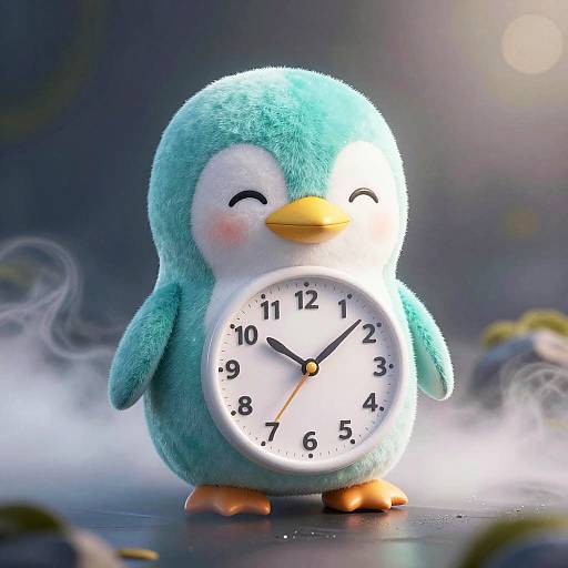 Cute Plush Penguin Clock with Glowing Mist