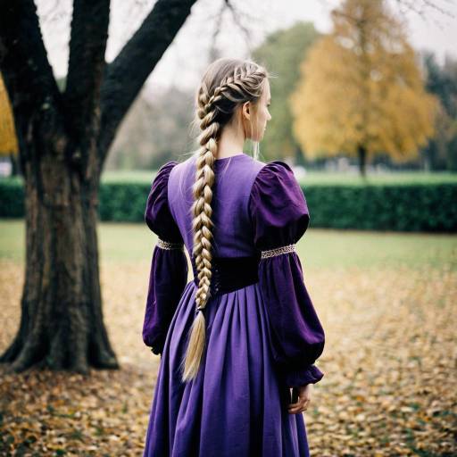 Woman in Purple Dress with Long Braid Standing Outdoors