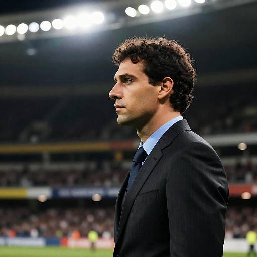 Serious Man in Suit at Stadium Profile