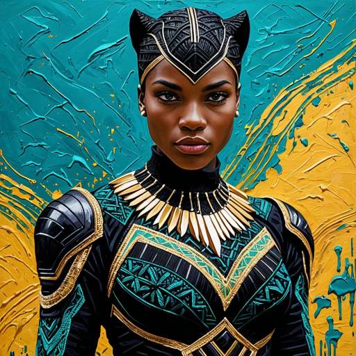 Abstract Oil Painting of Black Panther Warrior Woman