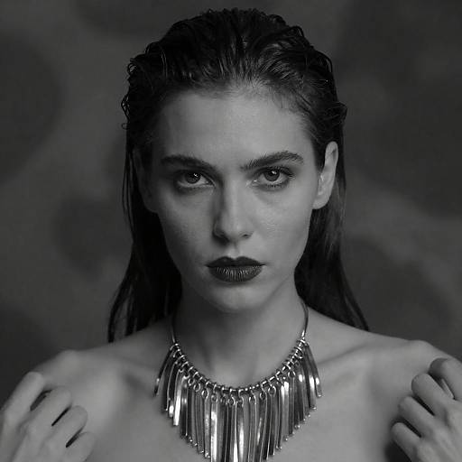 Black and White Portrait of Woman with Metallic Necklace