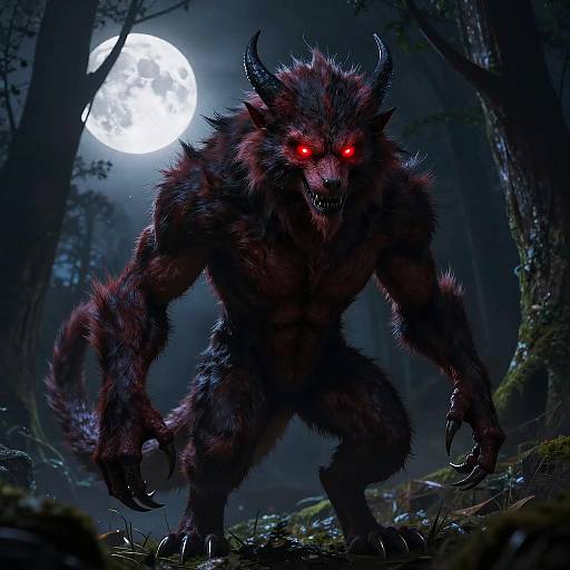 Furry Demon in Moonlit Forest