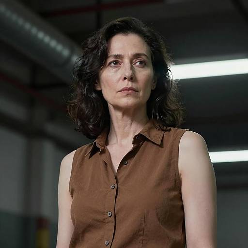 Middle-Aged Woman in Brown Sleeveless Shirt