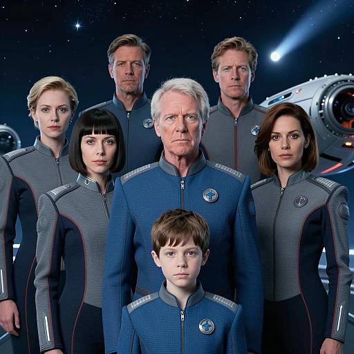 Futuristic Team in Starry Space Scene