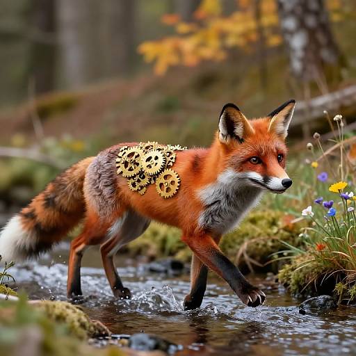 Clockwork Fox in Autumn Forest